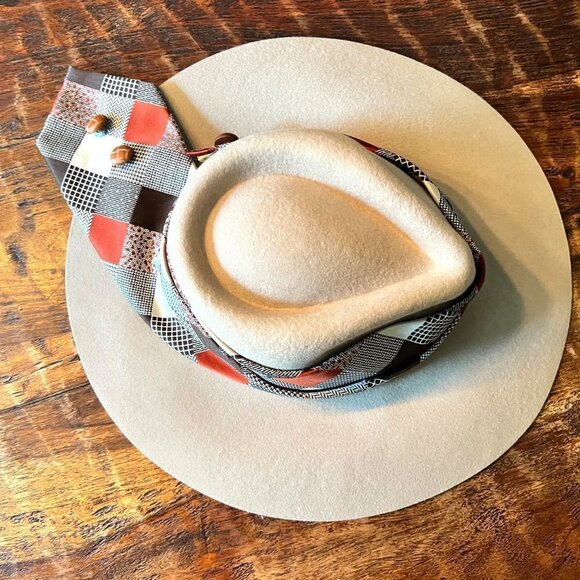 Wool Fedora With Boho Vintage Tie And Buttons main image 12